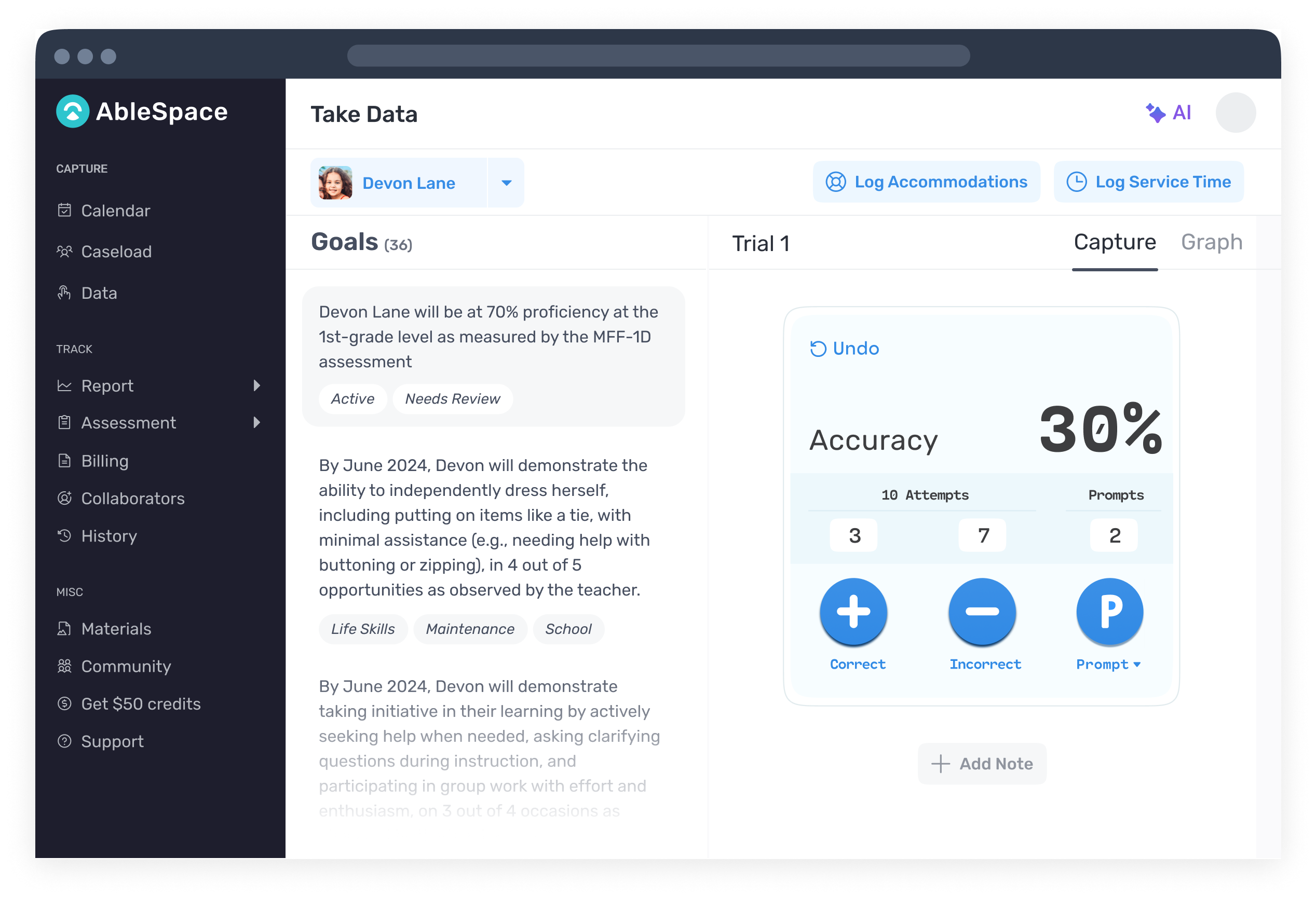 Collecting Accuracy Data for an IEP Goal on AbleSpace