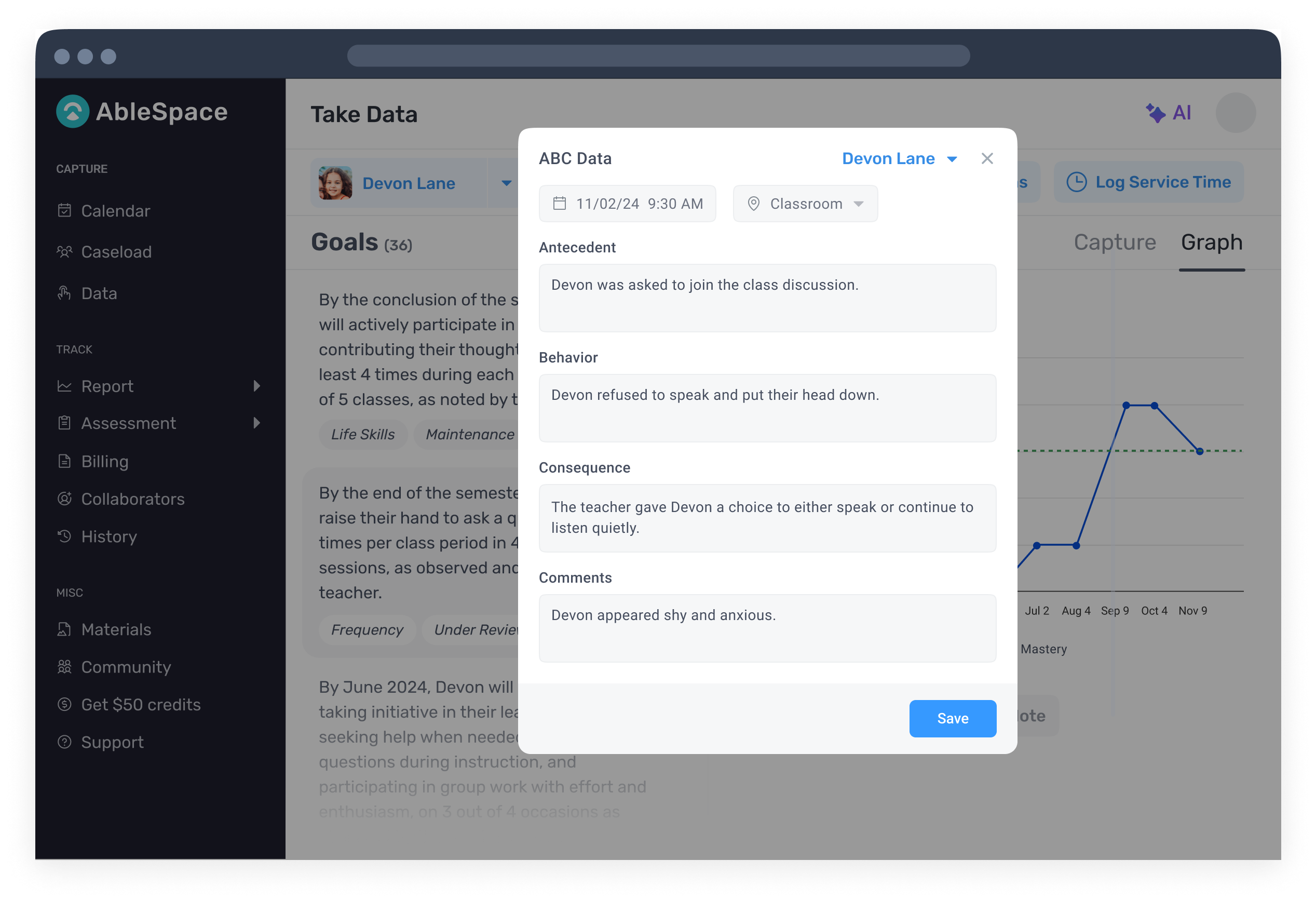 Collecting Event Data for an IEP Goal on AbleSpace