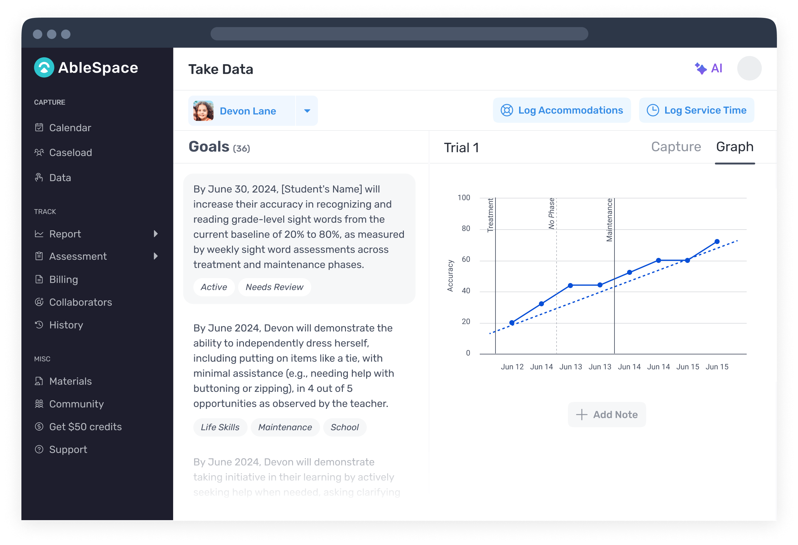 Collecting Trend Data for an IEP Goal on AbleSpace